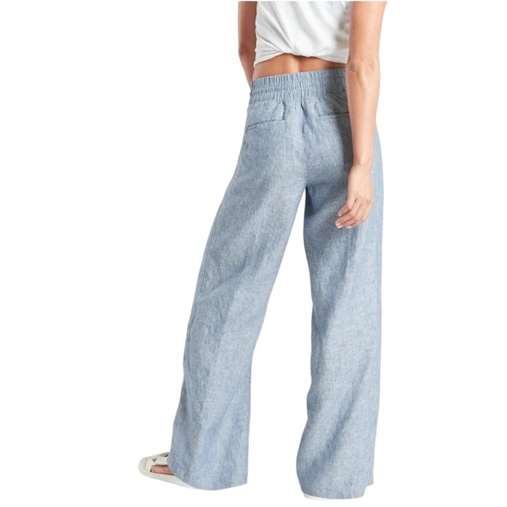 Athleta Cabo Linen Wide Leg Pants Blue - Picture 2 of 12